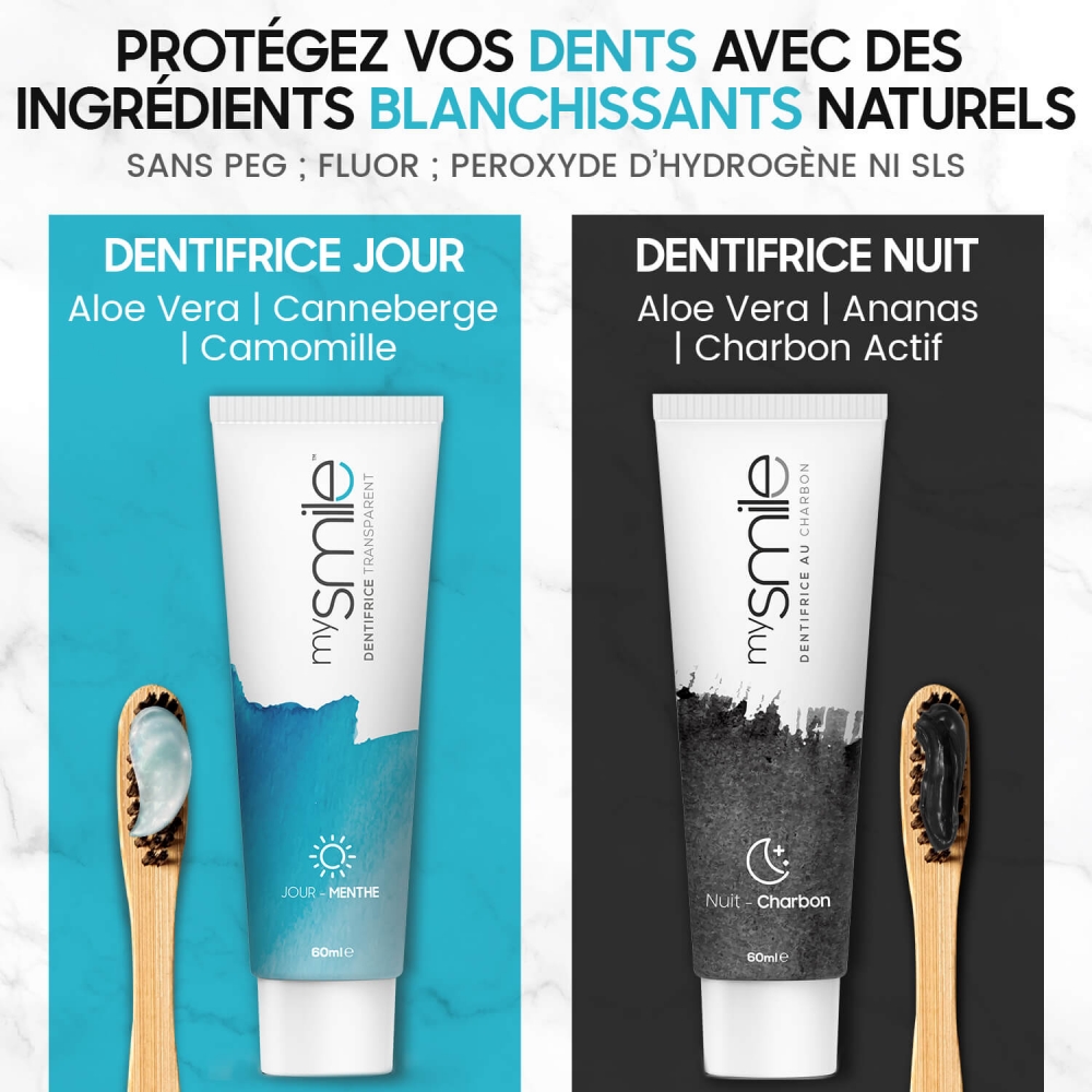 Dentifrices Blanchissants Jour Nuit Mysmile Avec Brosses Dent En Bambou